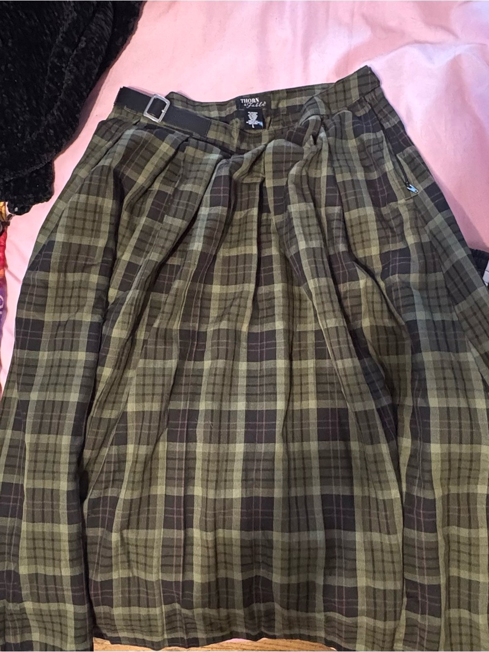 Hot topic Thorn & Fable Green Plaid Midi Skirt